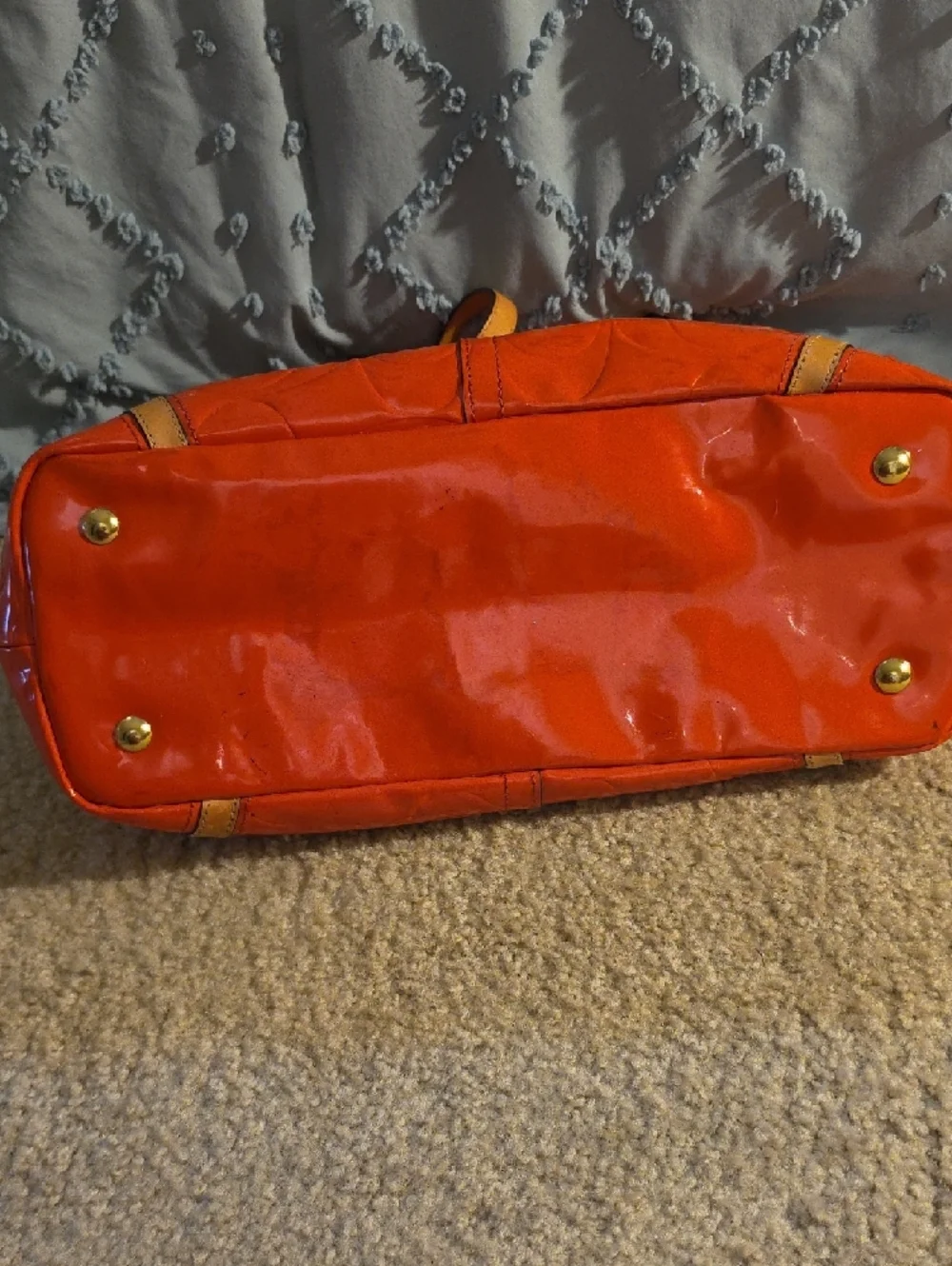 Coach Orange Patent Leather Shoulder Bag with Charm - Picture 5 of 5